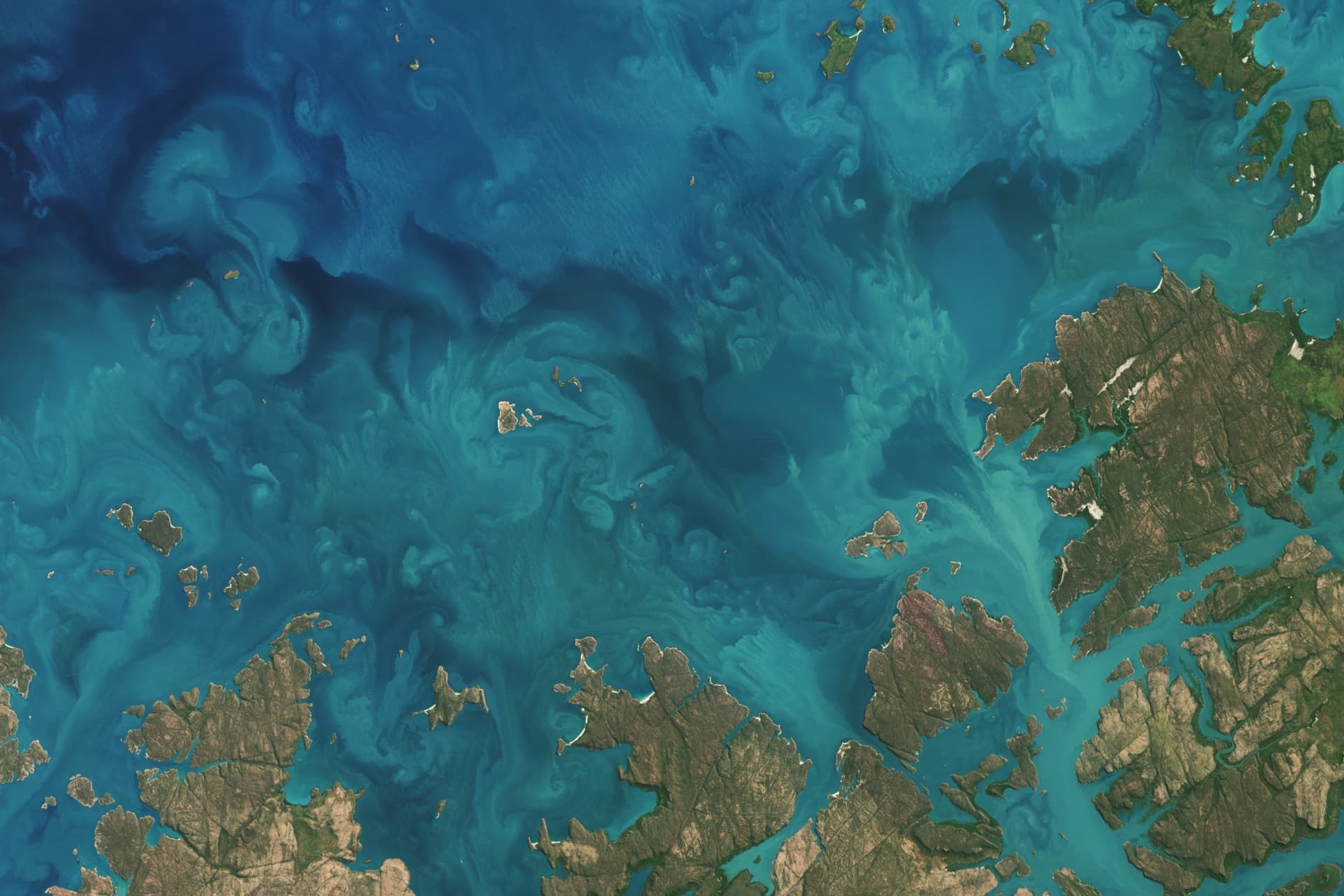 Satellite view of the Kimberley coastline showing maritime and coastal patterns