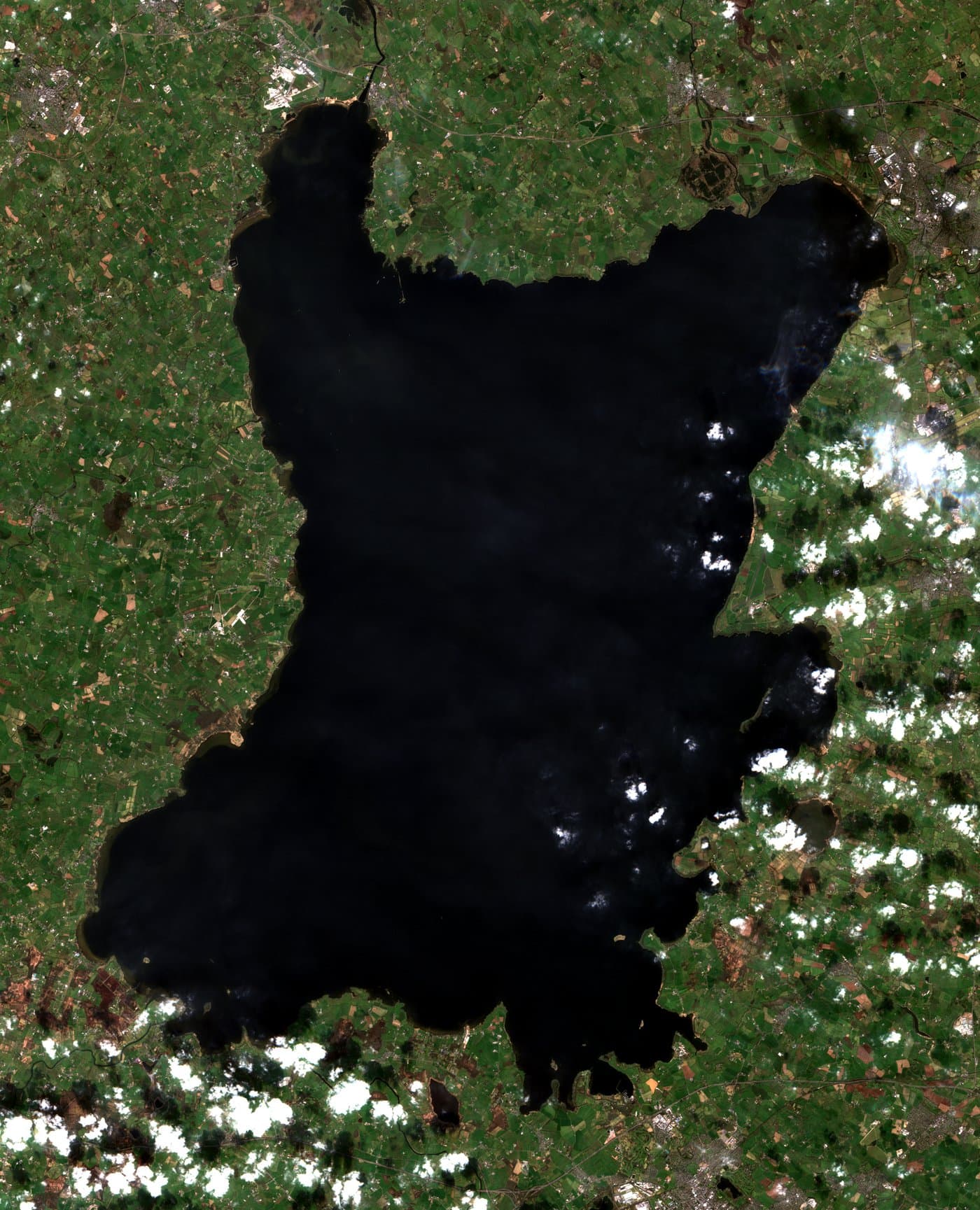 Lough Neagh satellite view, 19 March 2025: clear dark water before bloom season