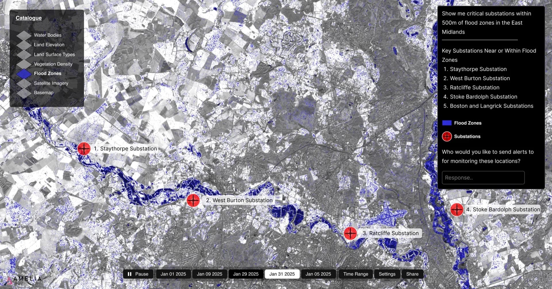 Flood zone mapping across the East Midlands — critical infrastructure risk analysis